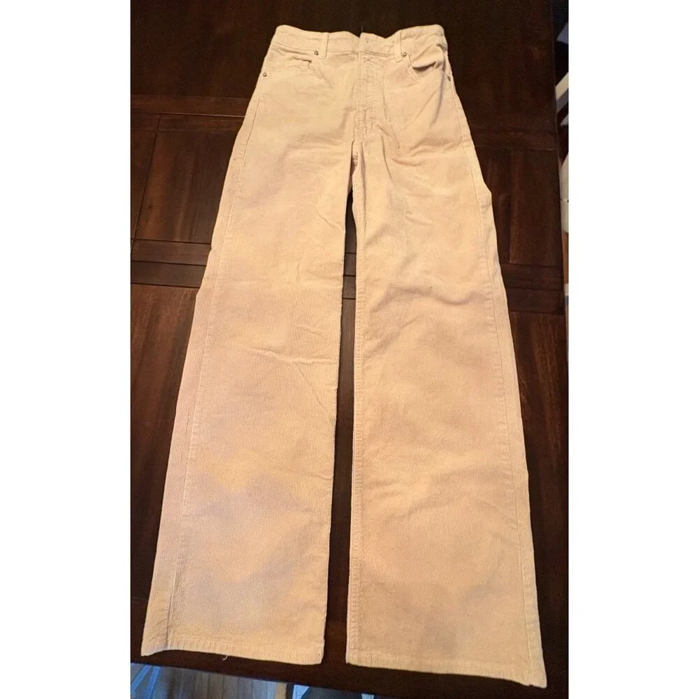 Beige Corduroy Wide Leg Pants For Quirky Fashion Lovers Size 4 - Picture 1 of 11